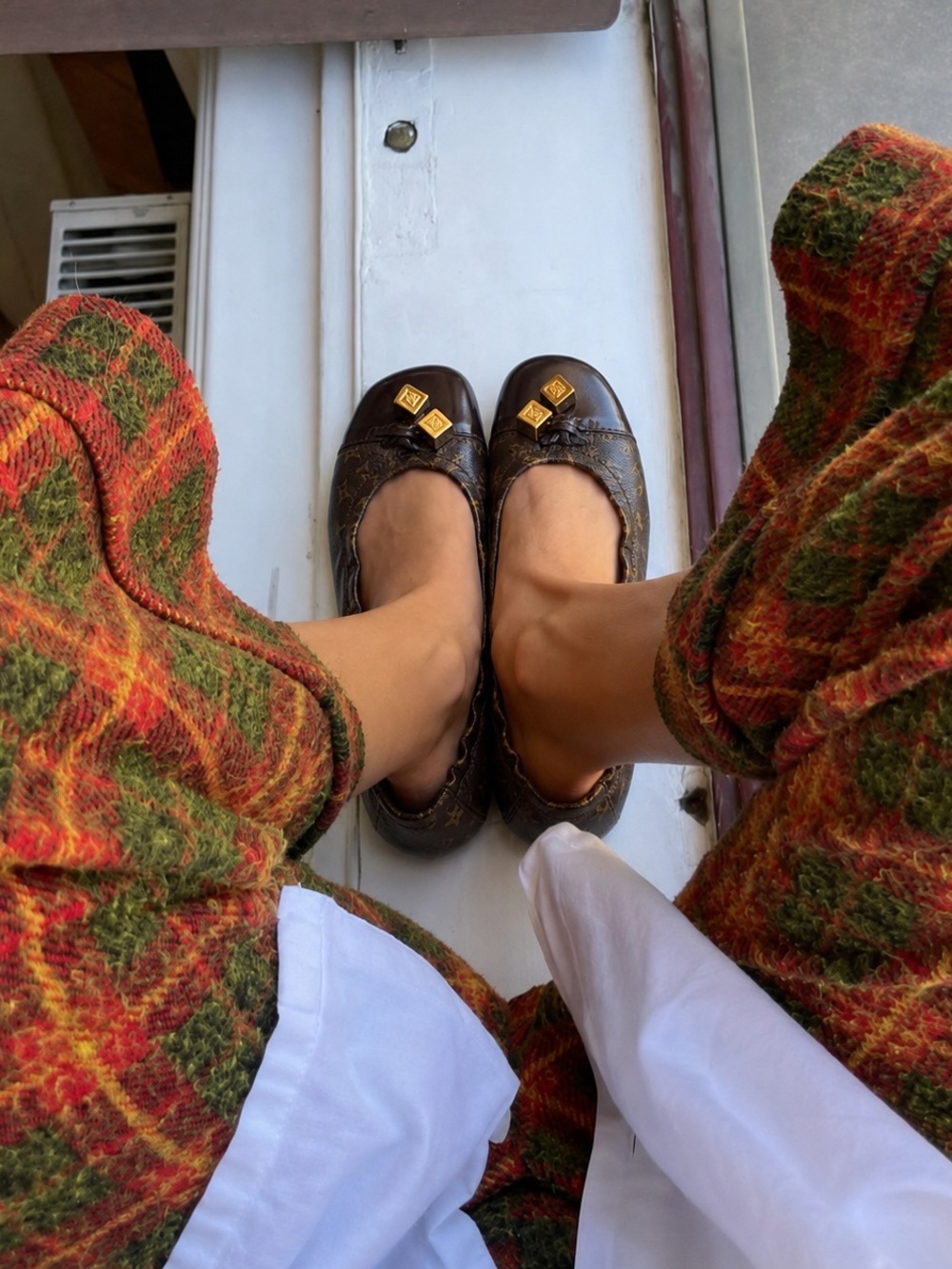Louis Vuitton Brown Monogram Ballet Flats with Gold Logo Accents